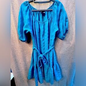 Maison Tara Teal Blue Puff Sleeve Tiered Dress size 14